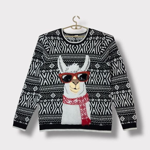 Holiday Time Cool Llama Fair Isle Christmas Sweater Ugly Holiday Party Jumper XL - Picture 1 of 8